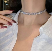 9.10Ct In Simulated Diamond Tennis Choker Necklace 925 Silver  - £271.52 GBP