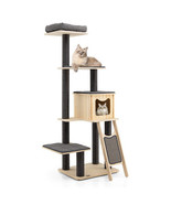 5-Tier Modern Wood Cat Tower with Washable Cushions-Gray - Color: Gray - $357.64 CAD