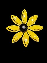 Vintage Yellow Enamel Flower Brooch Black Eyed Susan 60s 70s Style Lapel... - $25.46