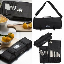 Chefs Knife Roll Storage Bag Kitchen Tools Carrier Pouch w Shoulder Strap Black - £34.38 GBP