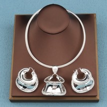 Fashion Drop Earrings Necklace Jewelry Set for African Dubai Large Pendant Silve - £38.84 GBP