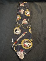 Vintage Disney Mickey Mouse Novelty Silk Tie – Pocket Watch &amp; Ink Bottle... - $21.63 CAD