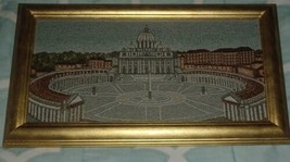 Completed Cross Stitch St Peter&#39;s Basilica Vatican Landscape Framed 13&quot;x23.5&quot; - £140.22 GBP