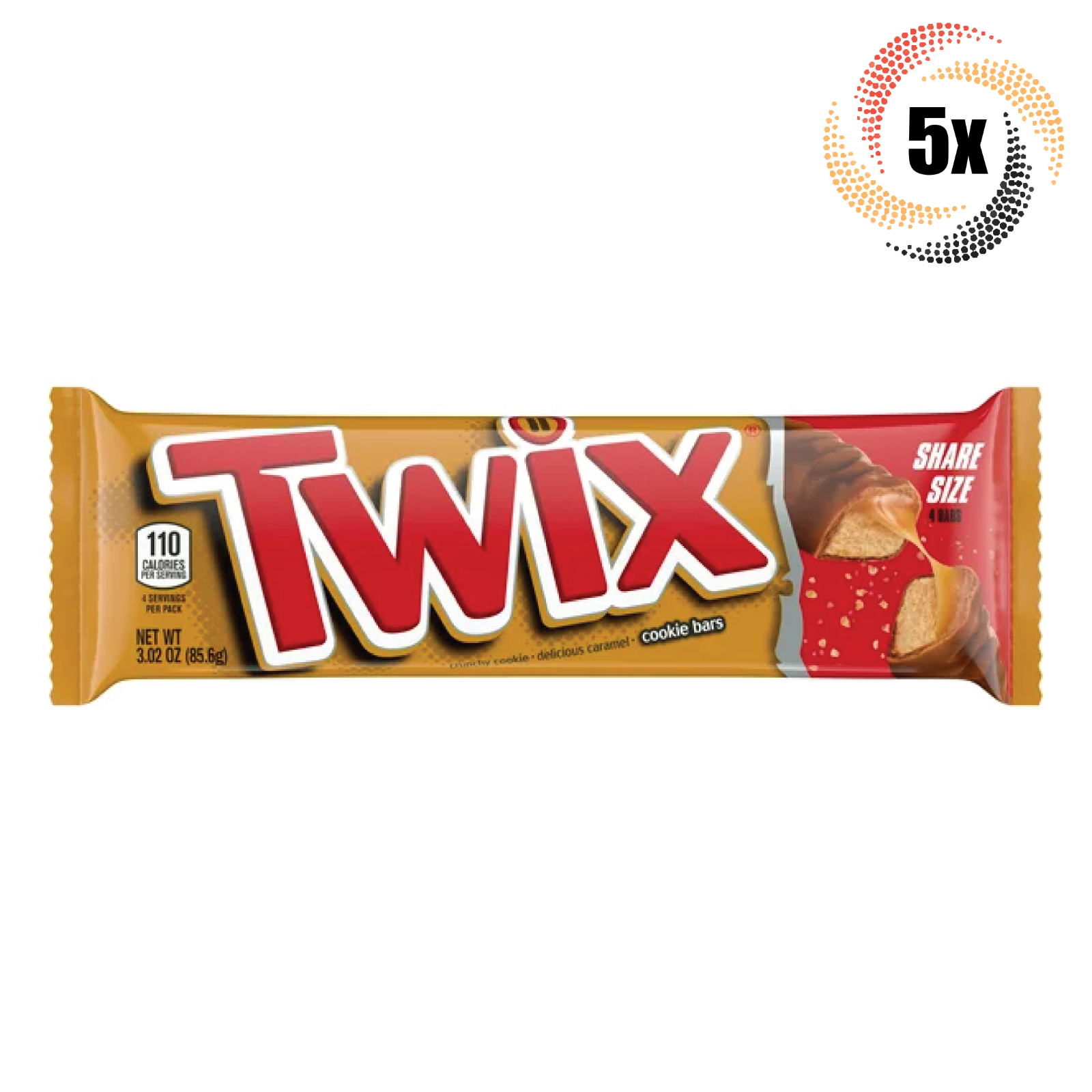 5x Packs Twix Caramel Milk Chocolate Cookie Bars Share Size Candy 3.02oz - £17.41 GBP