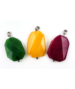 Lot Of Three Faceted Natural Jade Pendants Green Red Yellow Sterling Sil... - £97.31 GBP