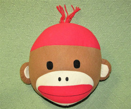 Sock Monkey Pillow Plush Stuffed Head 10&quot; Red Brown Animal Toy Patch Products - £7.54 GBP