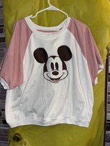 Disney Sleepwear Mickey Mouse Raglan Sleeve Cream/Rose Embroidered Top S... - $14.96