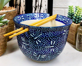 Ming Style Tombo Dragonfly Ramen Noodles 5&quot;D Soup Rice Bowl With Chopsticks Set - £16.42 GBP
