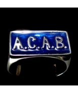 Sterling silver Biker ring A.C.A.B. initials on Blue enamel high polishe... - $76.06 CAD
