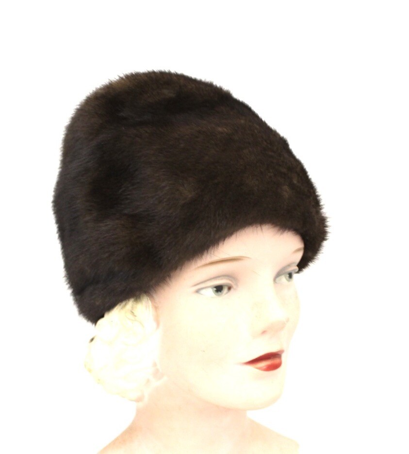 VTG Mink Fur Hat Dark Brown Amrose New York 21 3/4" Cool Shape Near Mint 1960s Item image 8