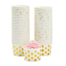 50 Pack Ice Cream Paper Cups, Disposable Sundae Dessert Yogurt Bowls 8Oz, Dots - £30.55 GBP