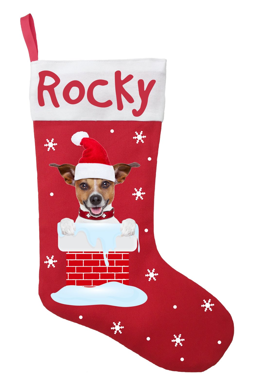 Jack Russell Terrier Christmas Stocking-Personalized Jack Russel Stocking - Red - £25.95 GBP