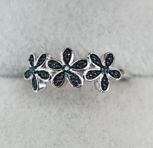 Blue Diamond Accent Floral Ring in Platinum Over Sterling Silver Size 8 - £19.51 GBP