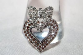14K White Gold Diamond Heart Bow Necklace Pendant K1216 - £439.12 GBP