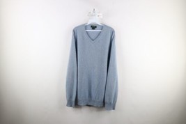 Vintage Streetwear Mens Large Distressed Blank Cashmere Knit V-Neck Sweater Blue - £29.72 GBP