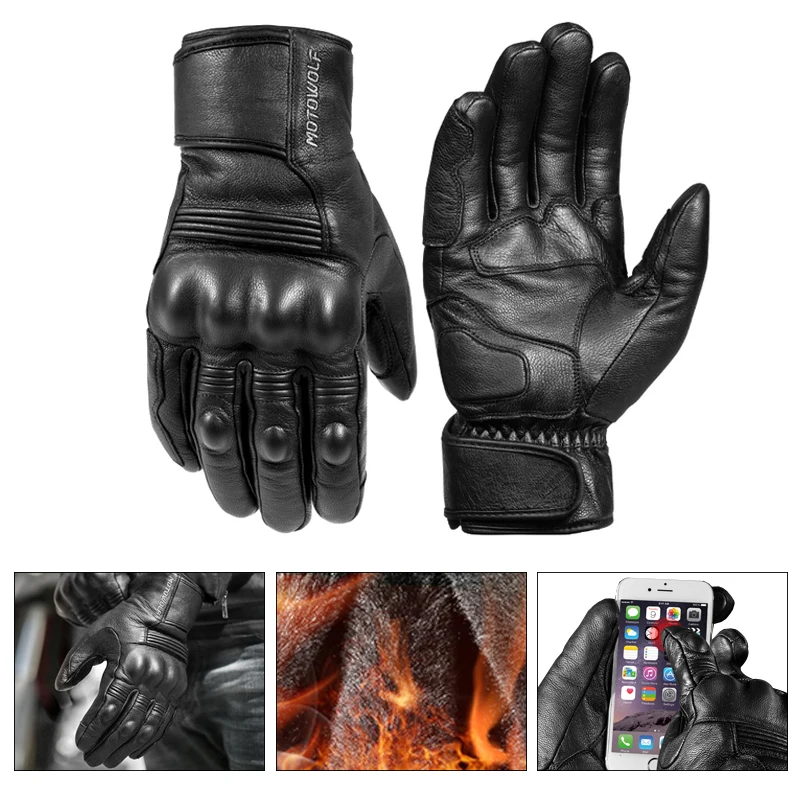Real Leather Motorcycle Gloves Waterproof Windproof Winter Warm Riding Gloves - £38.43 GBP