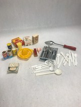 Vintage lot Childrens doll house miniatures toy kitchen cereal silverware food - £34.84 GBP