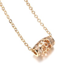 Luxury Hollow Flower Necklace Micro-wax Inlay Natural Zircon 585 Rose Gold Round - £10.07 GBP