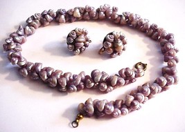 Vintage Trochus Shell Gray Necklace &amp; Matching Screw Back Earrings Set - $285.00