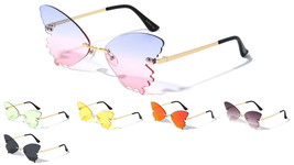 Womens Rimless Butterfly Wings Shaped Lenses Sunglasses Retro Designer Fashion - £7.95 GBP