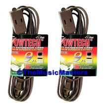 2X Electric 9ft Extension Cord 3 Outlet 2 Prong Electrical AC Power Cable Brown - £11.30 GBP
