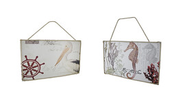 Scratch &amp; Dent Set of 2 Beach Style Wooden Wall Hangings with Rope Hanger - £21.59 GBP