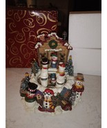 Folk Art Snowman twirly Music Box Jingle Bell San Francisco Music Box works - £54.48 GBP