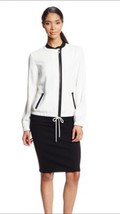 Tahari Women&#39;s Jacket Botanic Joey White Black Zippered Front Size 4 NEW... - $48.51