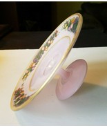 Shell Pink Footed Glass Elegant Dish 6 1/2&quot; Dia Gold Accent w Fruit Design - £10.18 GBP