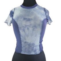 Blue Tie Dye Sheer Short Sleeve Crop Top Size Medium - £19.46 GBP