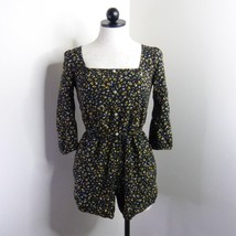 Arizona Juniors S Black Floral Peasant 3/4 Sleeve Elastic Waist Rayon Romper - £5.50 GBP