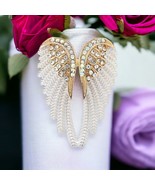 White Angel Wings Brooch Pin Clear Crystals - £6.86 GBP