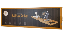Bambusi Bamboo Bathtub Caddy w Extendable Sides, Cellphone Tray, Glass H... - $21.84