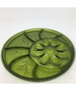 Vintage Glass Egg Relish Tray Serving Platter Hors D&#39;oeuvre Plate Green ... - £15.33 GBP