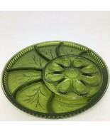 Vintage Glass Egg Relish Tray Serving Platter Hors D&#39;oeuvre Plate Green ... - £15.62 GBP