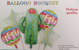 5 Pcs Balloons Bouquet Cactus Fiesta Decoration Happy Birthday Mexican P... - $15.36