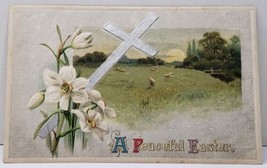 A Peaceful Easter Cross Lilies Pasture Sheep Sunrise Postcard A12 - £3.10 GBP