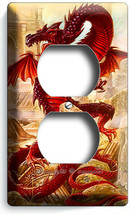 Red Asian Chinese Dragon Greek Roman Ruins Outlet Wall Plates Bedroom Room Decor - $10.22
