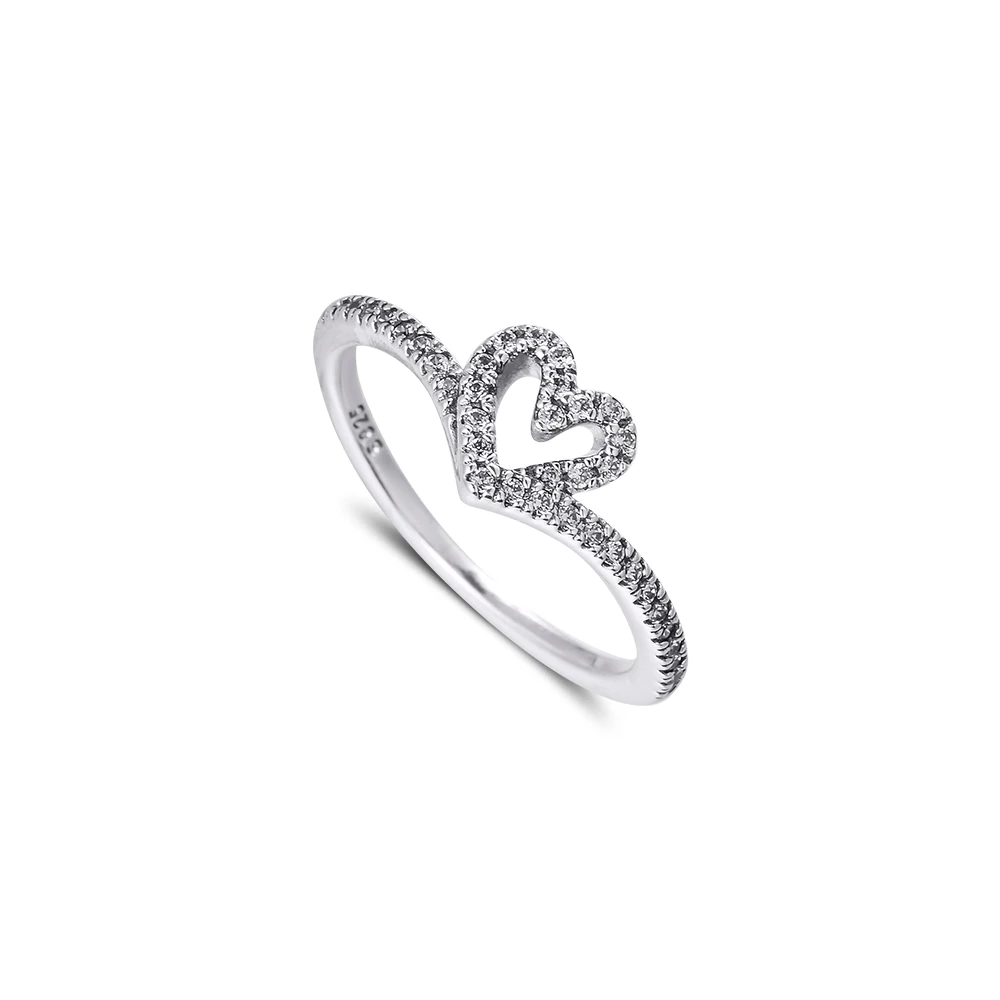 Sparkling Wishbone Heart Ring 925  Silver Jewelry Rings for Women  Valentine&#39;s W - £28.88 GBP