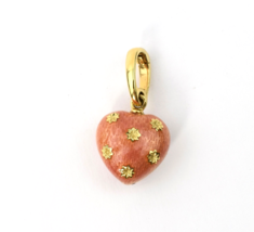 Faberge Peachy Pink Enamel 18k Yellow Gold Heart Pendant Necklace Enhanc... - $2,395.00