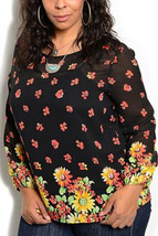 Moa Moa Ladies Top Sheer Black Floral Chiffon Long Sleeve Size 1XL - £15.65 GBP