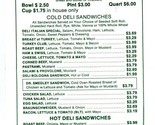 The Beer Deli Restaurant Menu Welles Street in Forty Fort Pennsylvania 1994 - $17.80