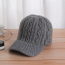 Knitted Baseball Cap Women&#39;s Autumn Winter Rhinestone Beanie Elegant Warm Cap - £15.70 GBP