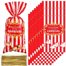 Carnival Candy Bags Circus Plastic Bags Carnival Party Treat Bags Popcorn Patter - £16.01 GBP