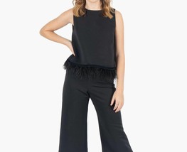 Emily Mccarthy sleeveless feather fringe party top in BLACK - size XS - £87.53 GBP