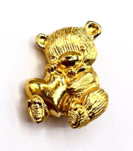 Vintage Franklin Mint 1979 Gold Plated Teddy Bear Heart Pin Brooch - $13.86