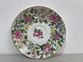 Crown Staffordshire Fine Bone China England Saucer Green Pink floral 5.5&quot; - $10.79 CAD