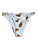 Shein Cow Print Velvet Ribbed Bikini Bottom Size L White Brown Gold Chai... - $9.85