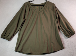 Belle By Kim Gravel Blouse Top Womens Small Green Knit Cotton Long Sleeve V Neck - £11.61 GBP