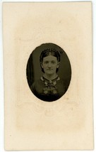 Circa 1860&#39;S Paper Framed Hand Tinted Tintype Lovely Older Woman In Dress - £12.34 GBP